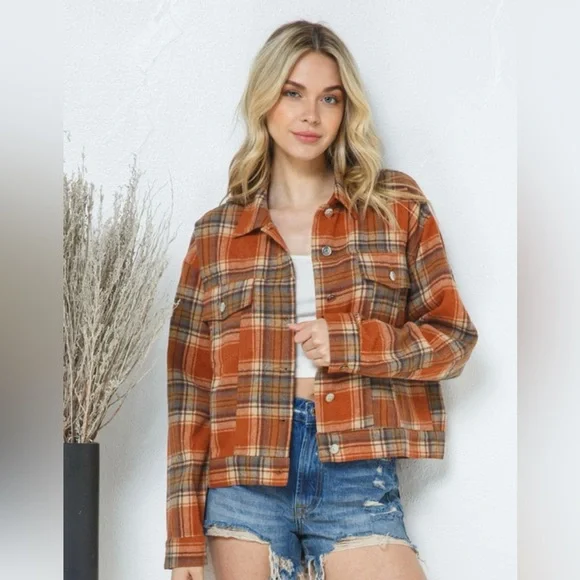 🎁New Oversized Plaid Jacket with Corduroy Collar🎁 - Picture 12 of 15
